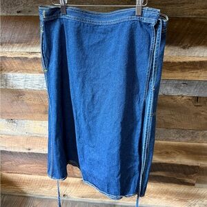 VINTAGE Denim Midi Wrap Skirt in Deep Indigo